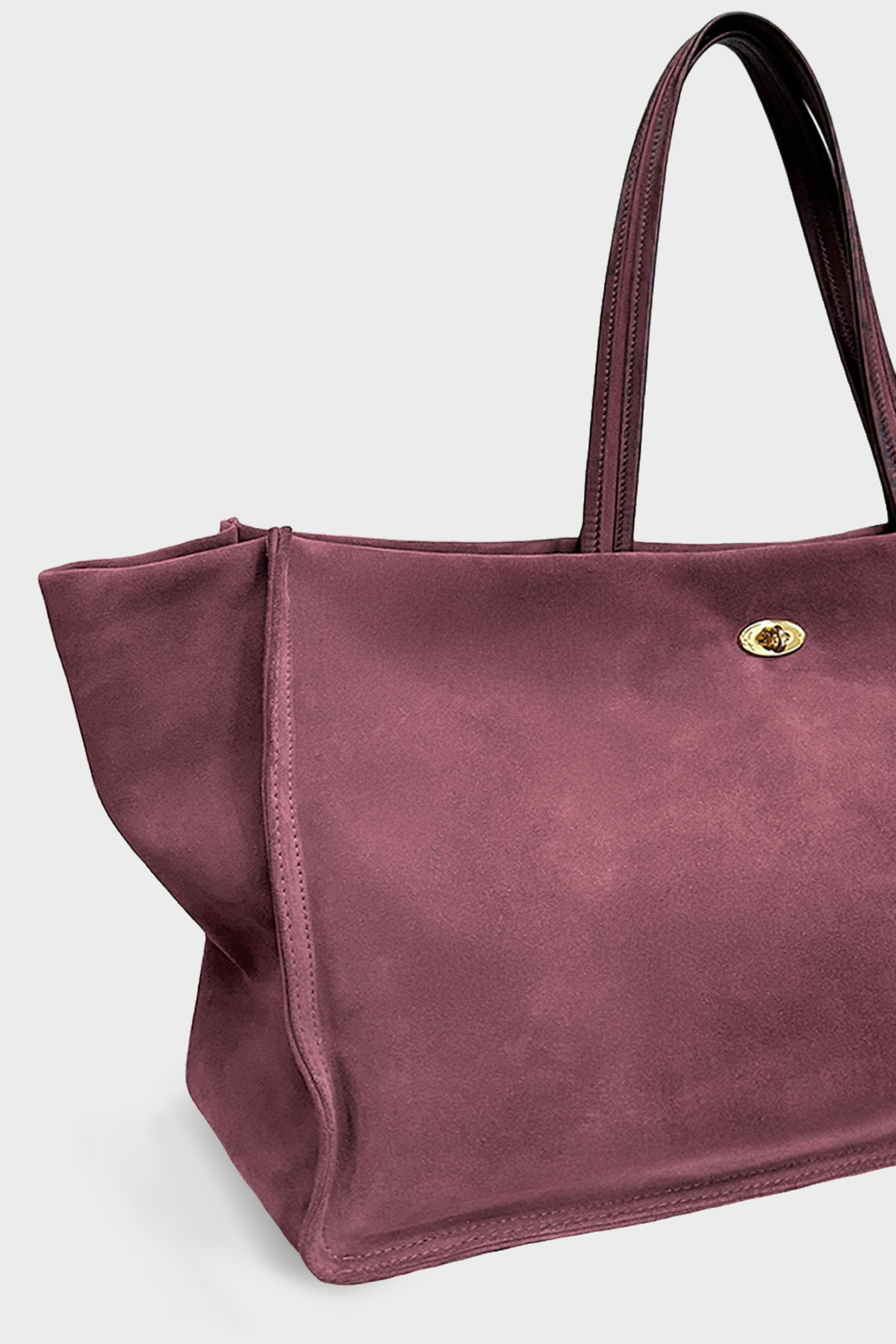 Turn Lock Tote in Suede Plum