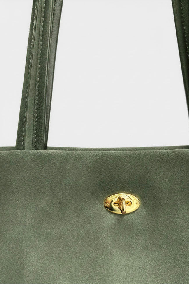 Turn Lock Tote in Suede Forest