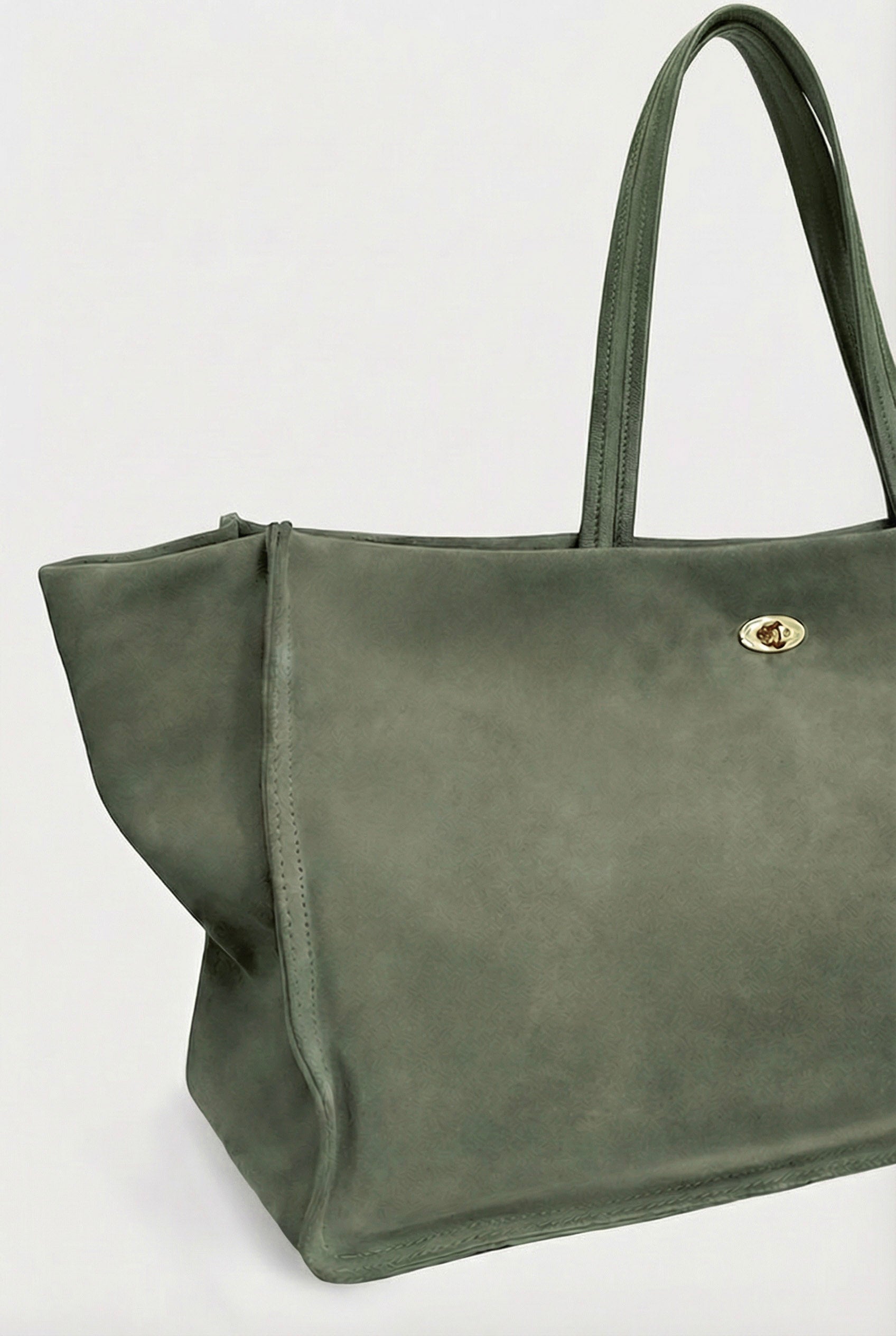 Turn Lock Tote in Suede Forest