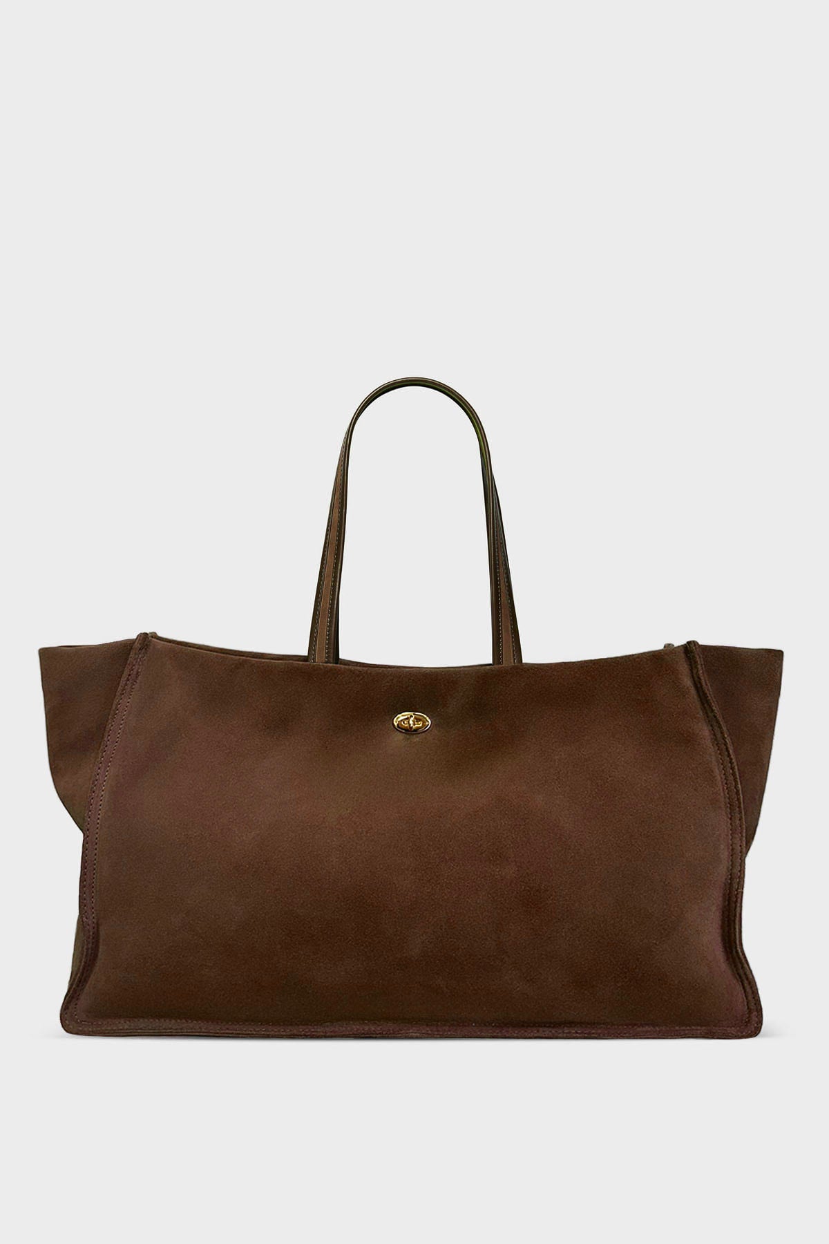 Turn Lock Tote in Suede Chestnut