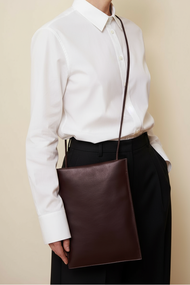 Large Flat Bag in Dark Brown and Burgundy