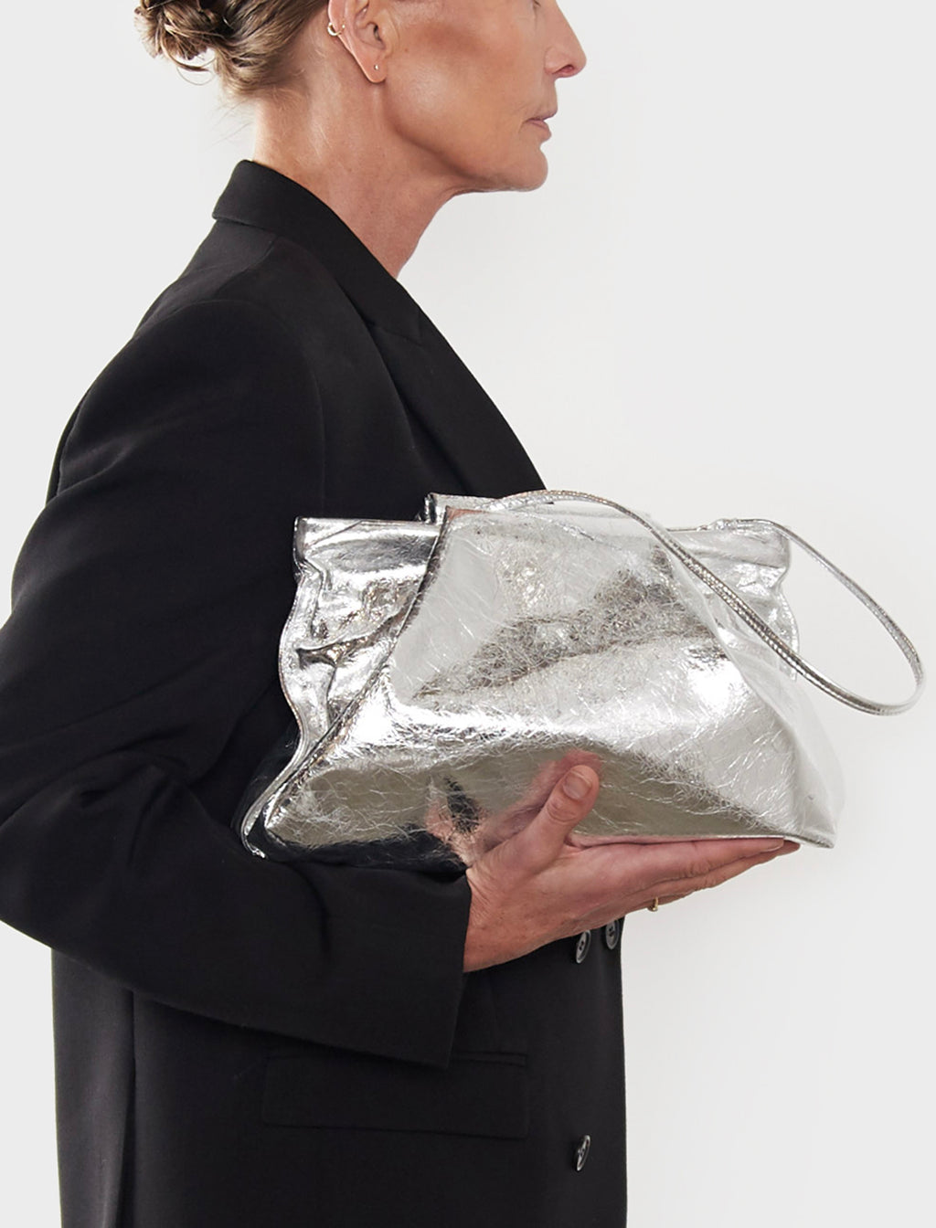 Fold Clutch in Metallic Silver