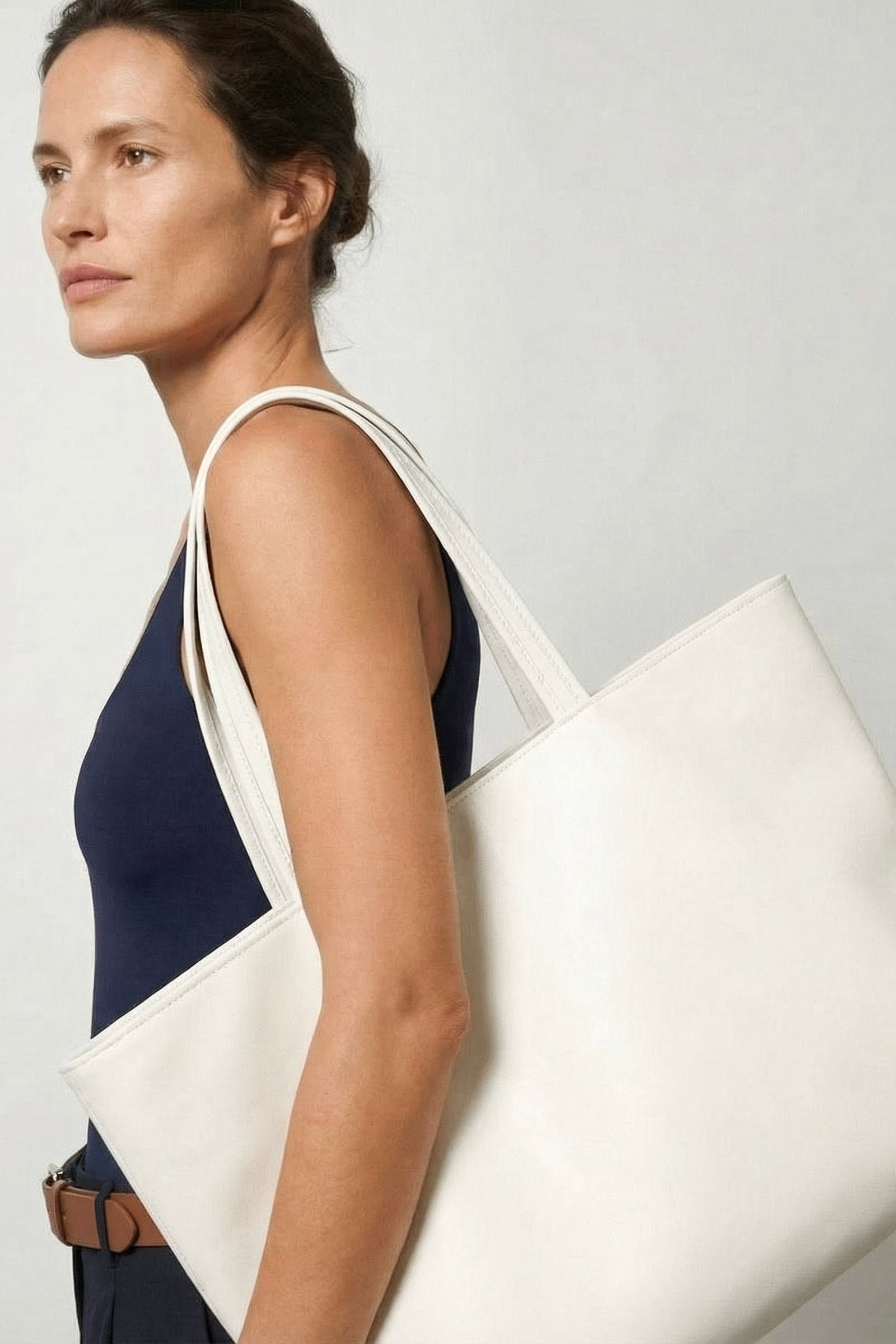Large Simple Fold Tote in Smooth Off White