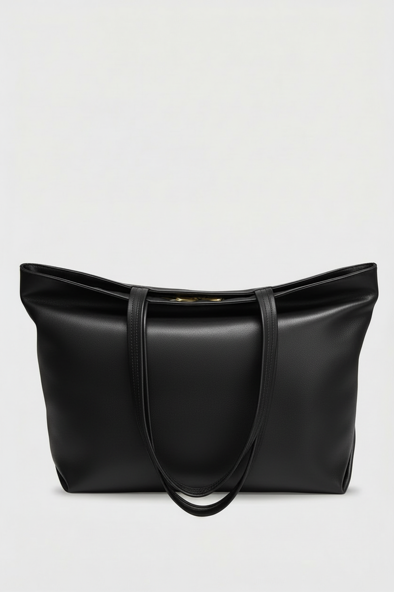 Large Simple Fold Tote in Smooth Black
