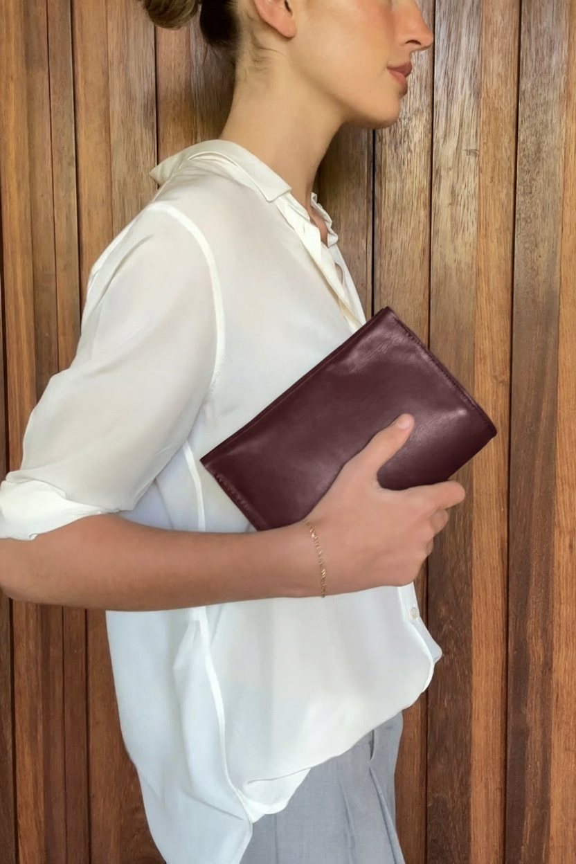 Mini Teardrop Clutch in Smooth Burgundy