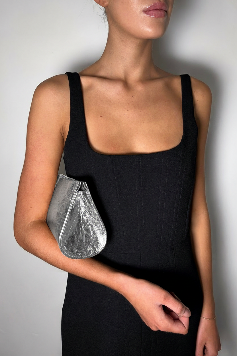 Mini Teardrop Clutch in Metallic Silver