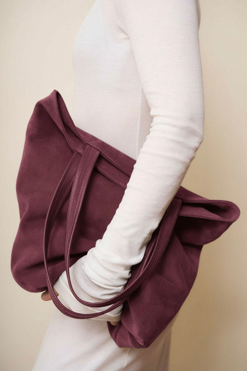 Tall Simple Tote in Suede Plum