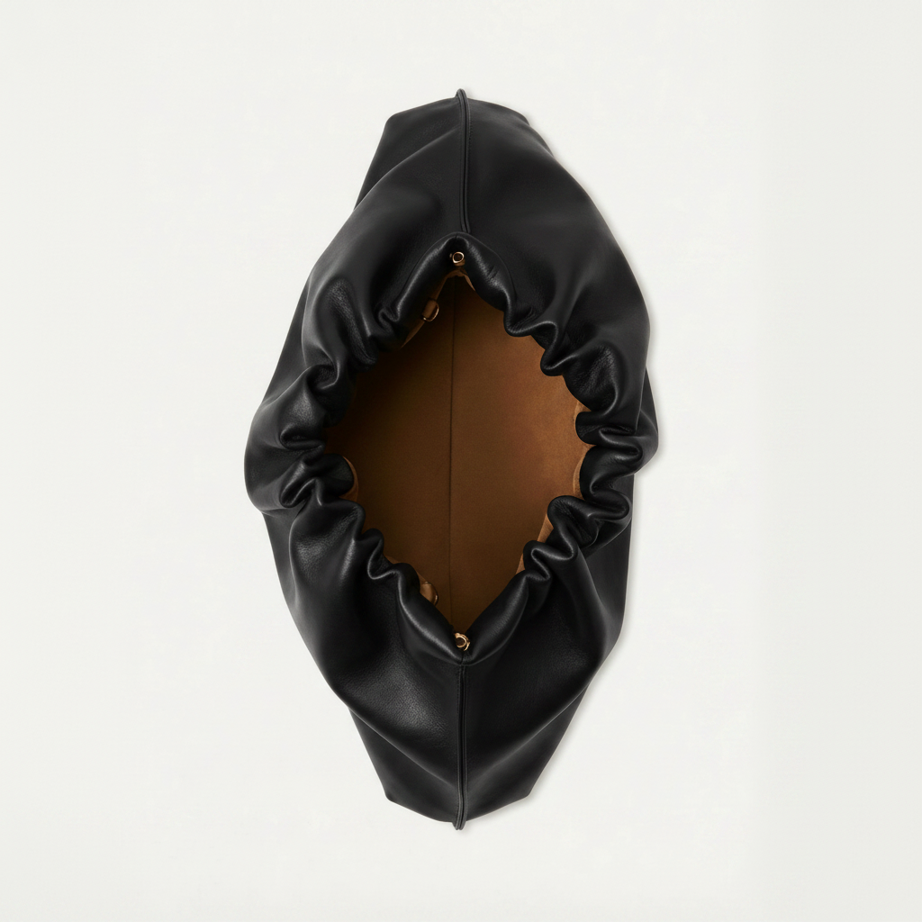 Midi Cloud Bag in Smooth Black - interior top view