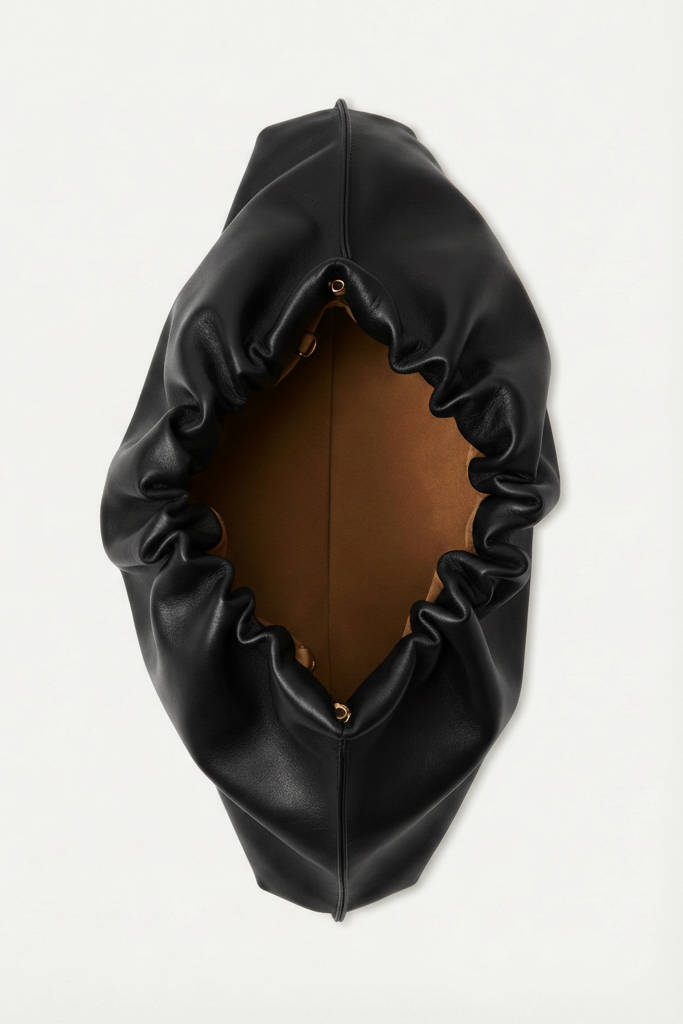 Midi Cloud Bag in Smooth Black - interior top view