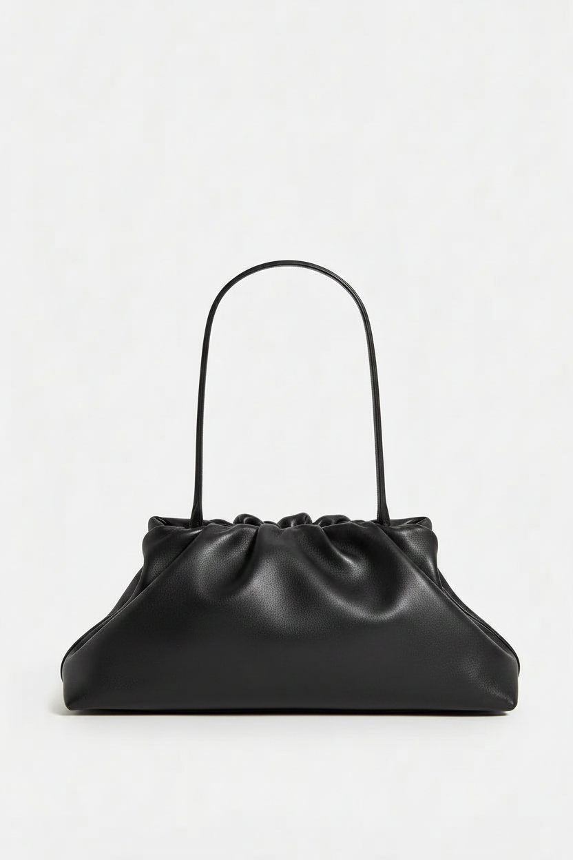 Midi Cloud Bag in Smooth Black - strap view