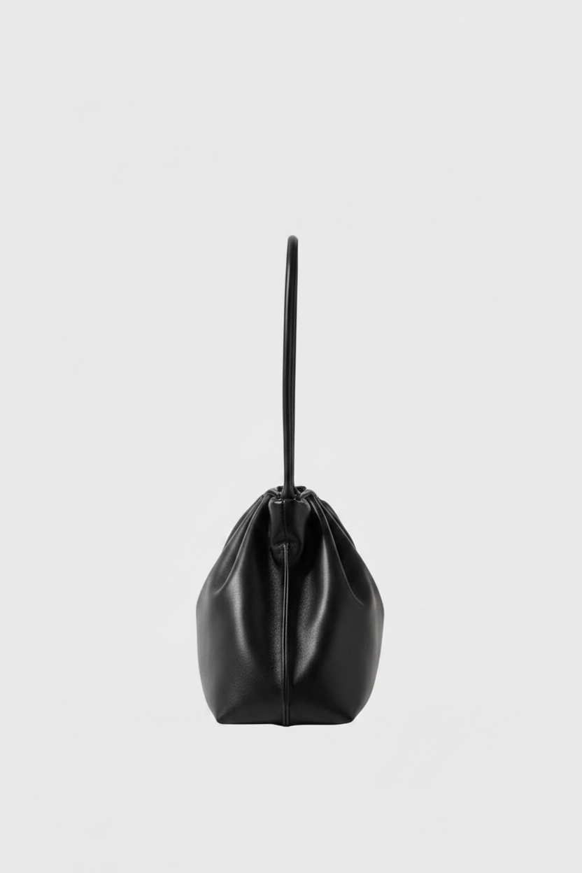 Midi Cloud Bag in Smooth Black - side view with strap