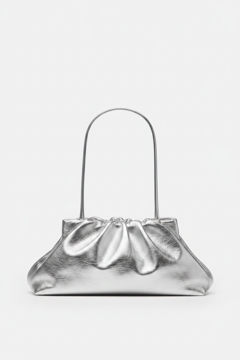 Midi Cloud Bag in Metallic Silver - with short shoulder strap