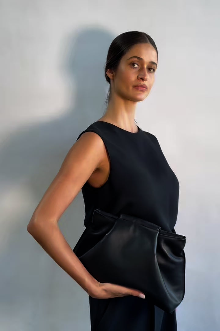 Fold Smooth Black Clutch Shoulder Bag | Handmade in Australia