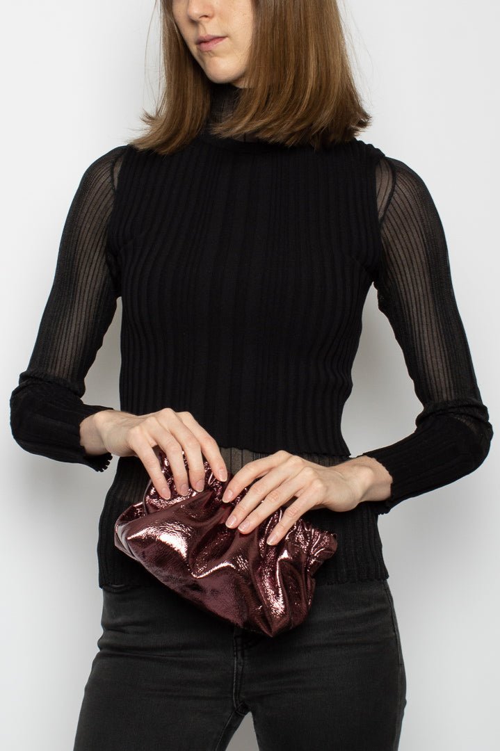 Mini Mellow Clutch in Metallic Burgundy